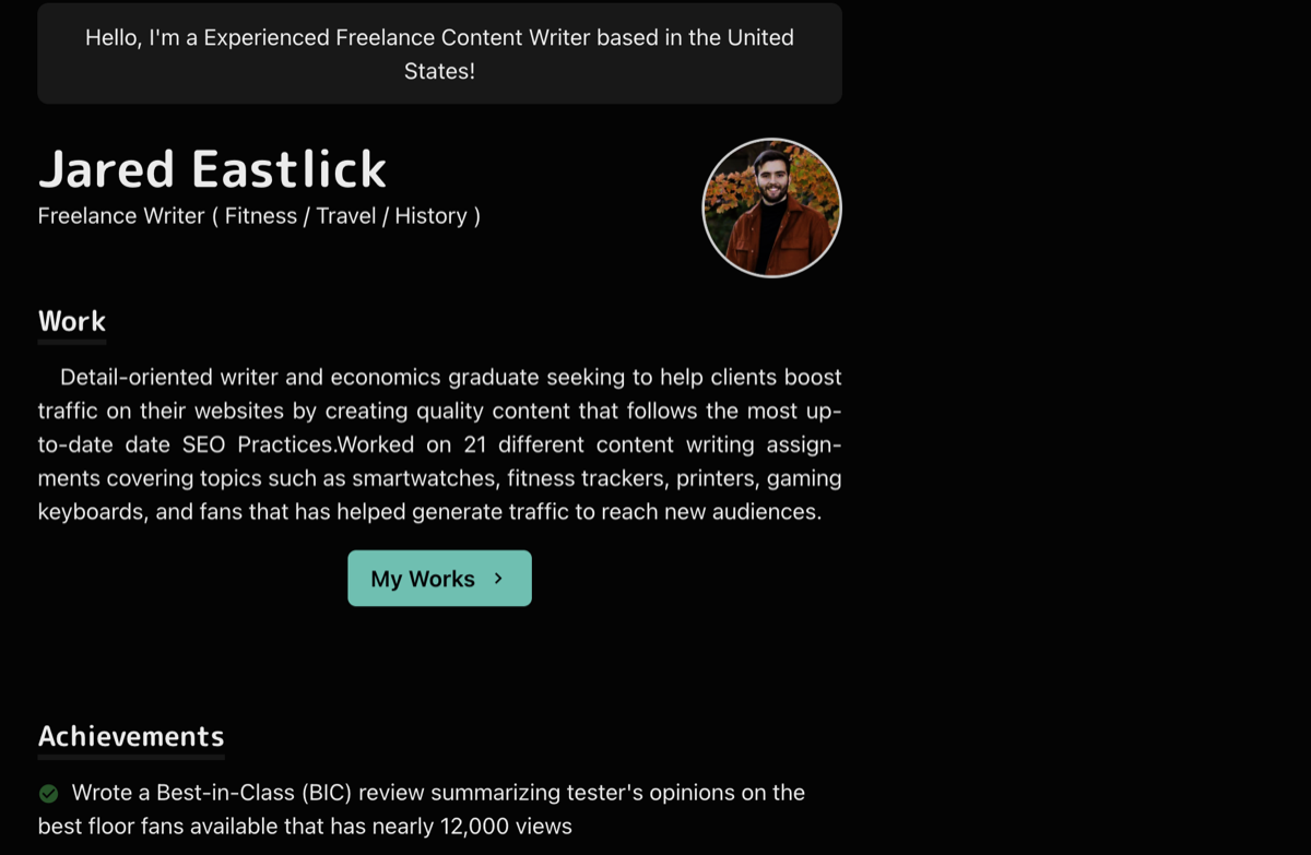 Jared Eastlick personal portfolio website screenshot